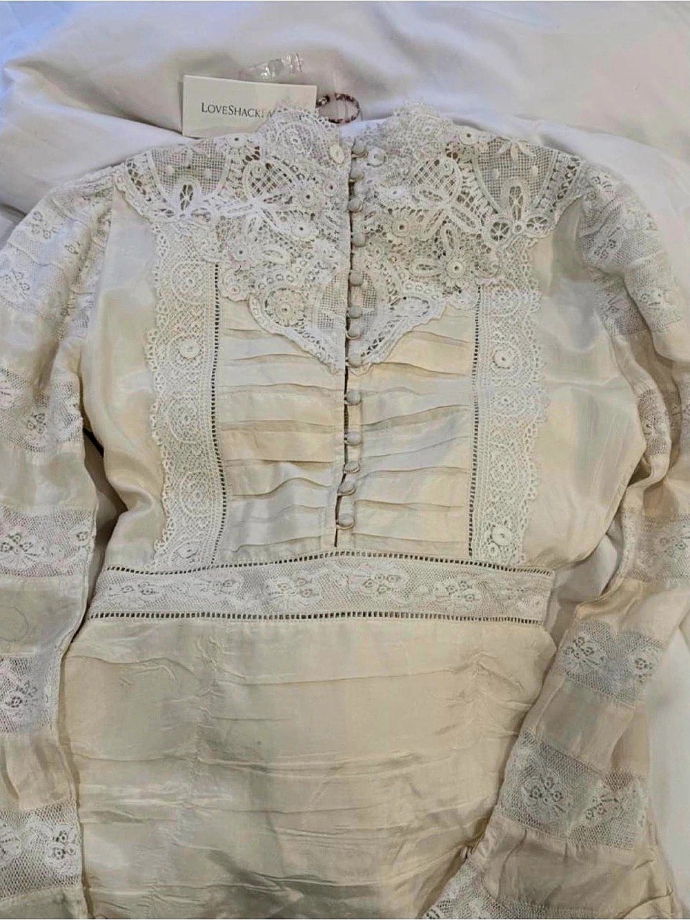LOVESHACKFANCY Helena Dress Floral Lace Midi Dress White Small - Picture 3 of 4